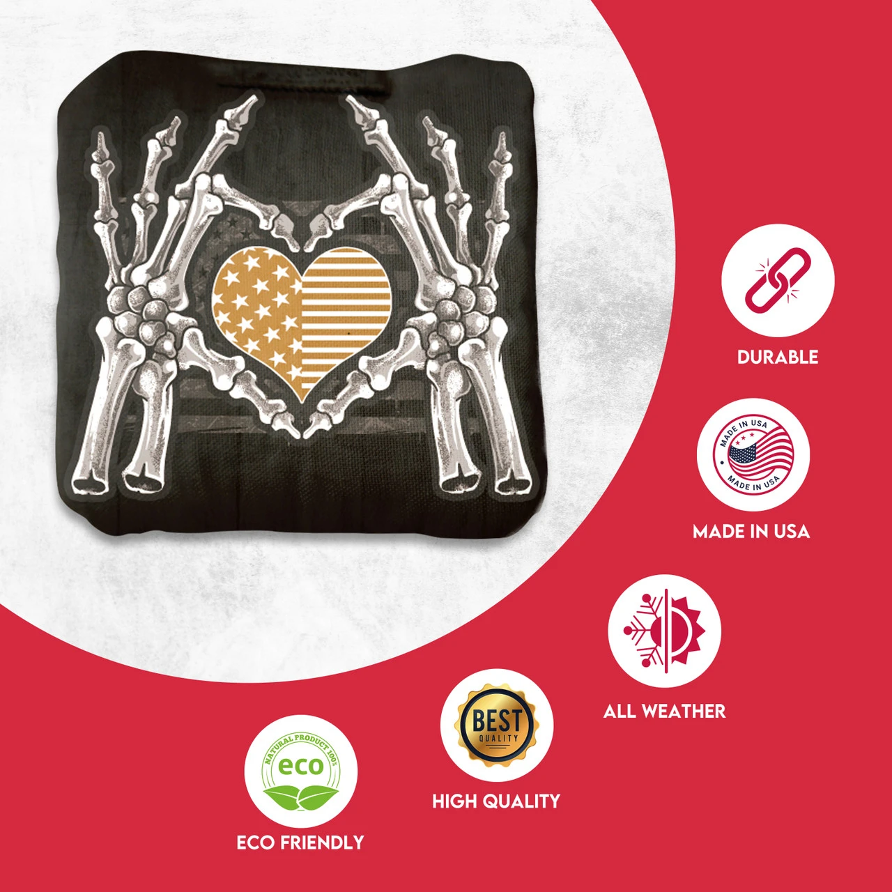 Bone Hand Heart Flag Professional Cornhole Bags - Set Of 8 4 Bone Hand Heart Flag Professional Cornhole Bags - Set Of 8 - Image 2