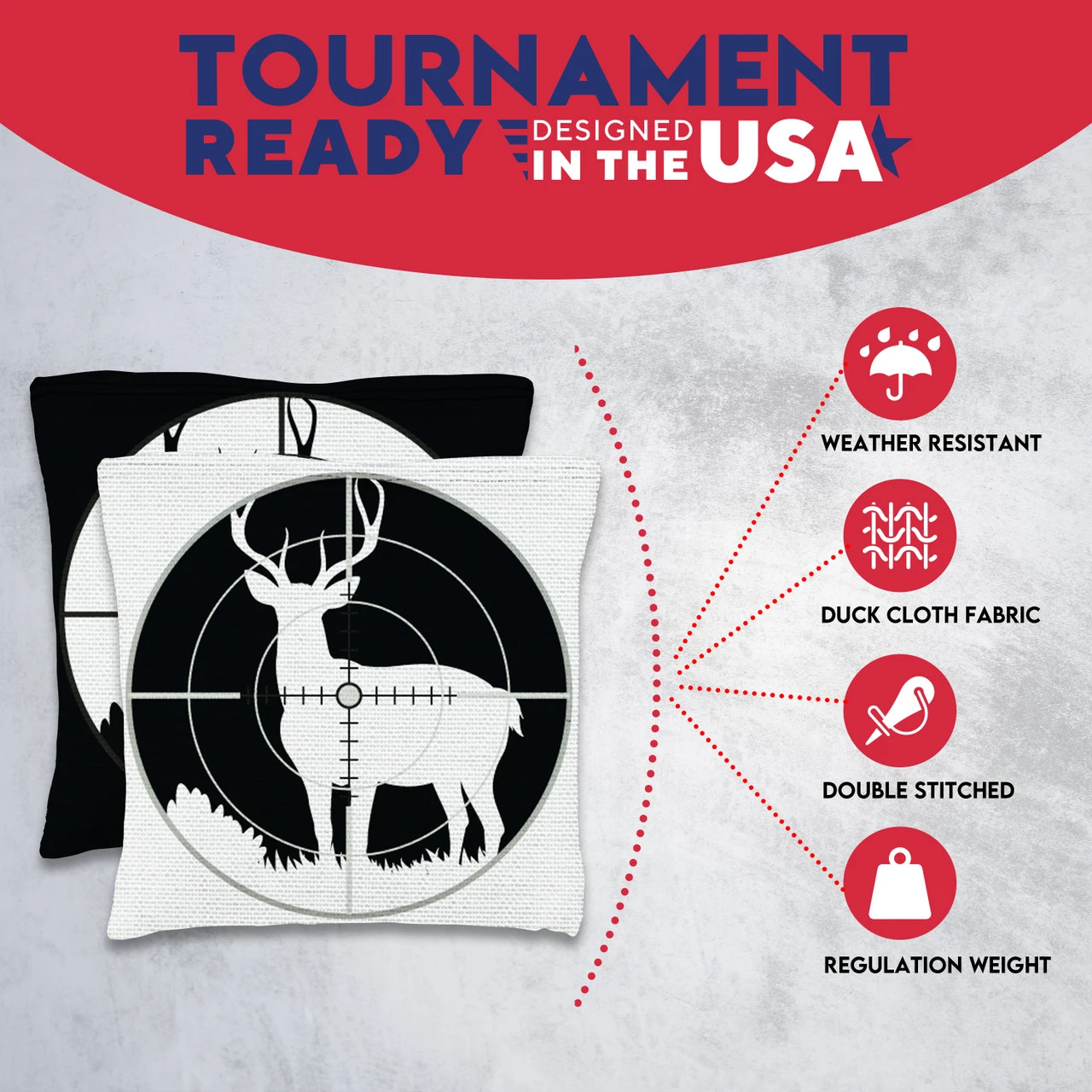 Black White Deer In Scope Tournament Cornhole Bags - Set Of 8 7 Black White Deer In Scope Tournament Cornhole Bags - Set Of 8 - Image 5