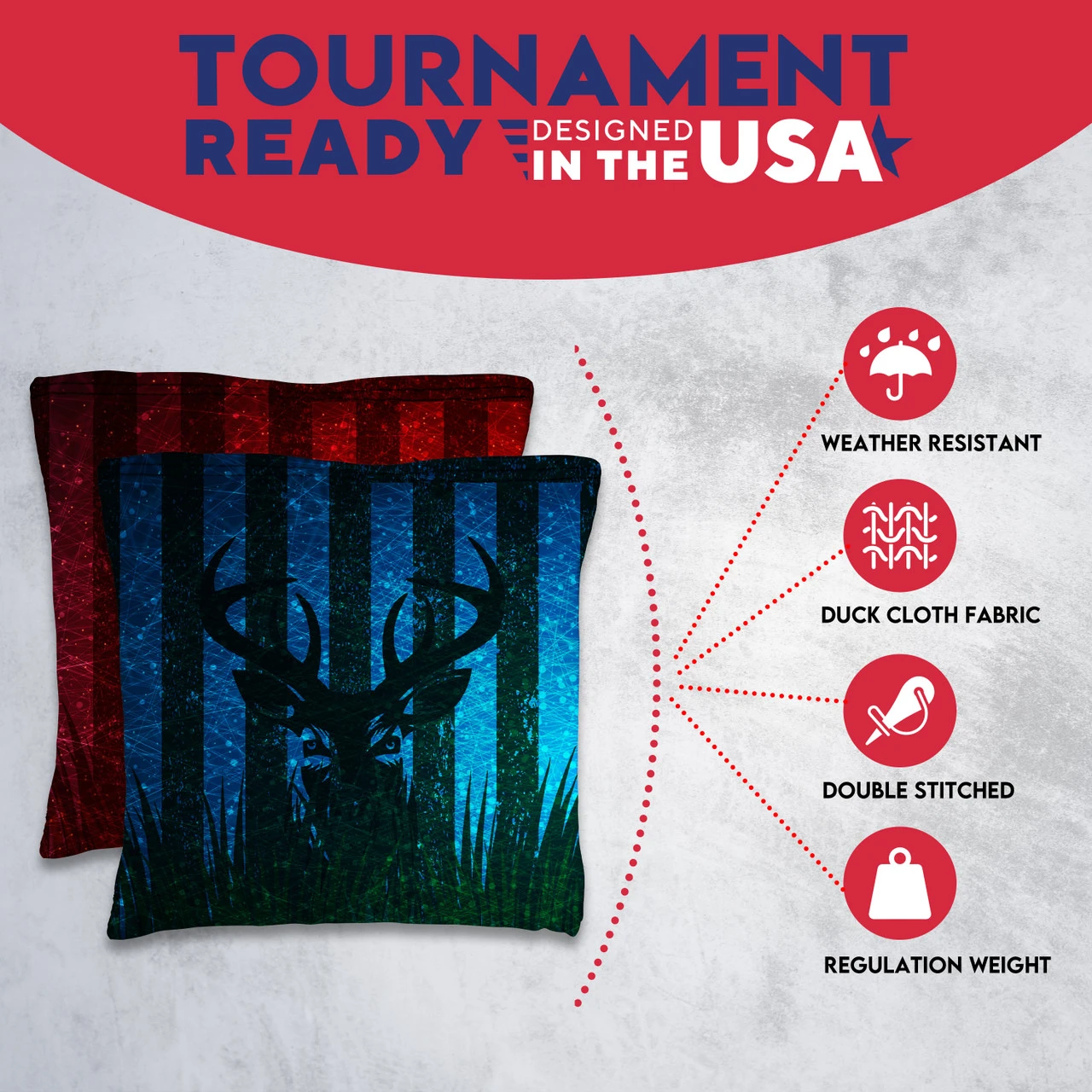 Blue Red Deer Tournament Cornhole Bags - Set Of 8 7 Blue Red Deer Tournament Cornhole Bags - Set Of 8 - Image 5