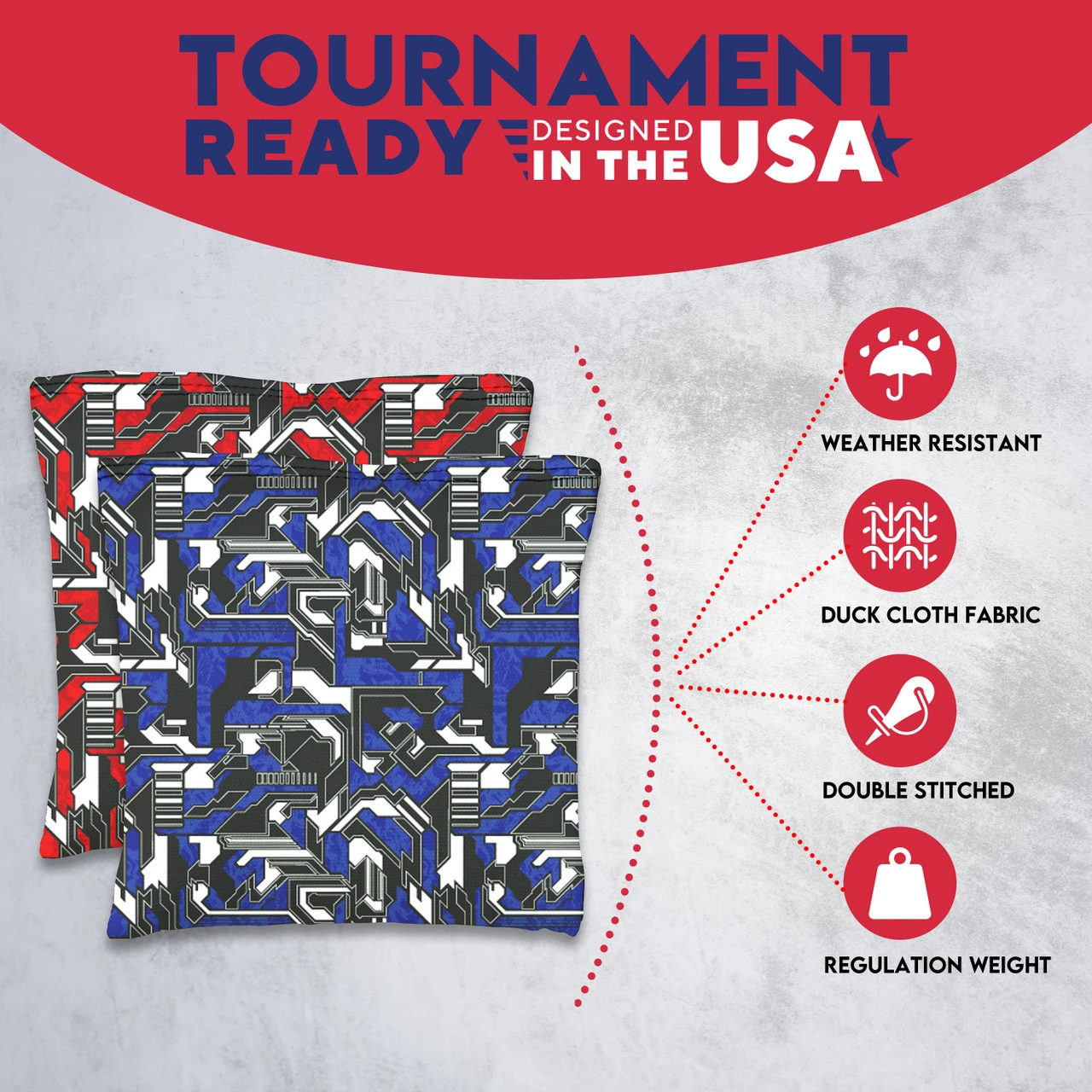Blue Red Tech Fusion Tournament Cornhole Bags - Set Of 8 7 Blue Red Tech Fusion Tournament Cornhole Bags - Set Of 8 - Image 5