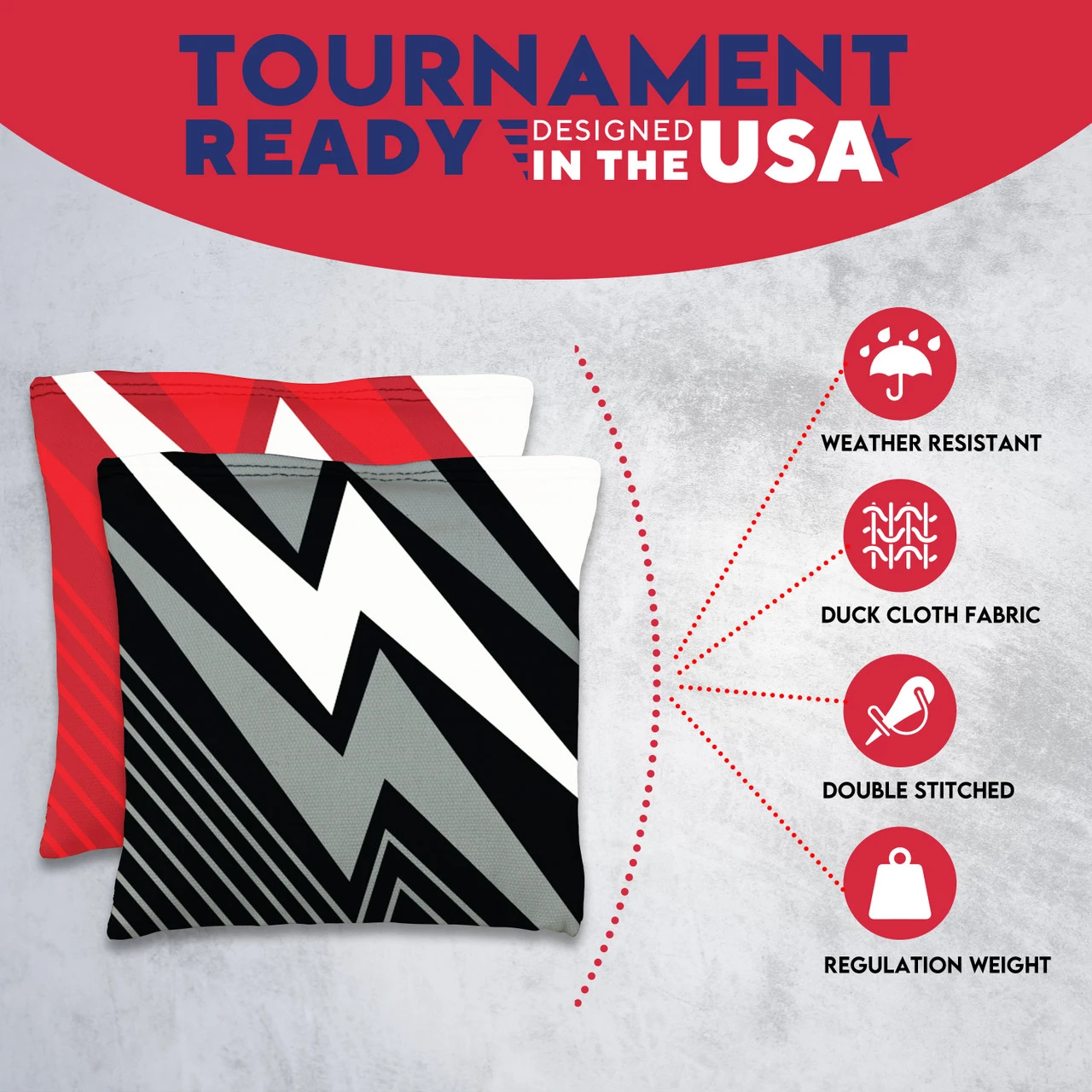 Red Black Zigzag Tournament Cornhole Bags - Set Of 8 7 Red Black Zigzag Tournament Cornhole Bags - Set Of 8 - Image 5