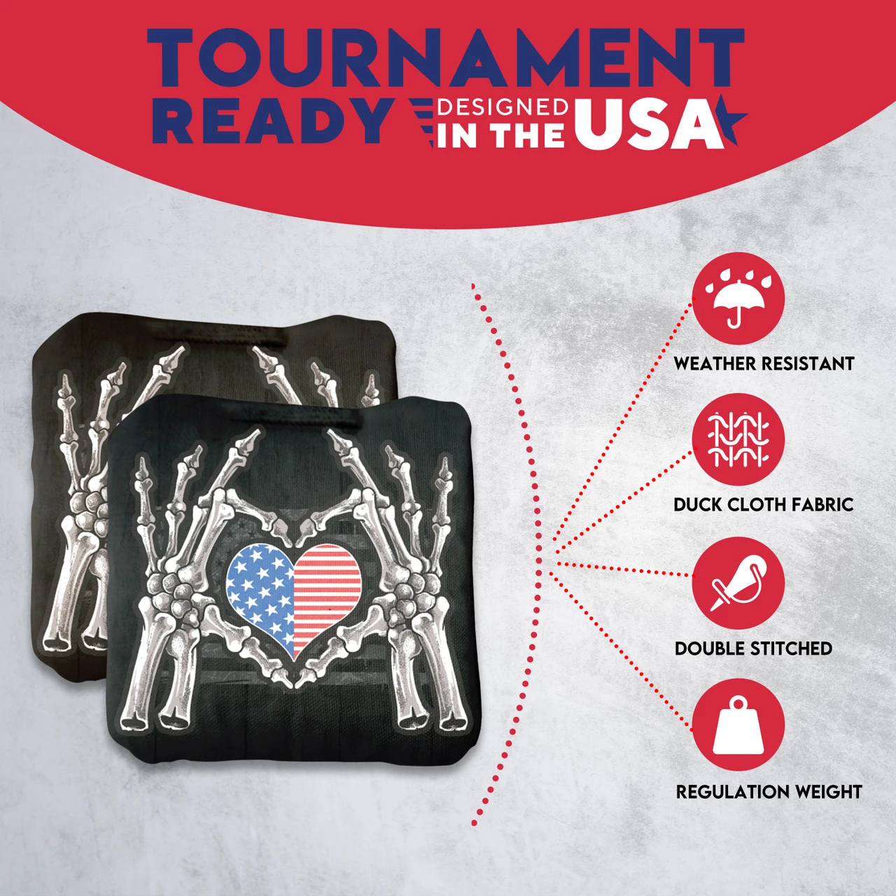 Bone Hand Heart Flag Professional Cornhole Bags - Set Of 8 7 Bone Hand Heart Flag Professional Cornhole Bags - Set Of 8 - Image 5