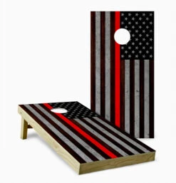 American Flag Burnt Wood Red Stripe Cornhole Set With Bags