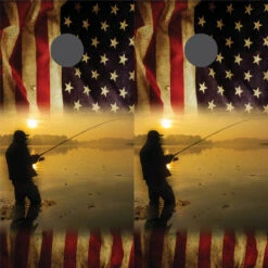 American Flag Fishing Cornhole Wraps - Set Of 2