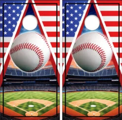 American Flag Baseball Field Cornhole Wraps - Set Of 2