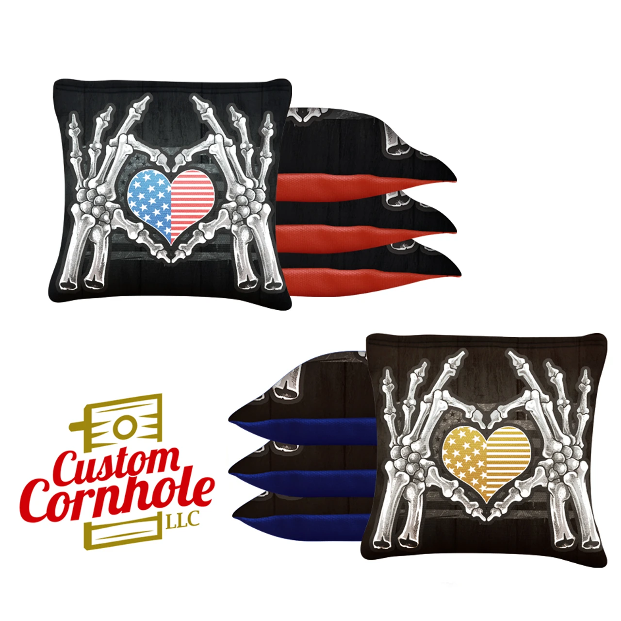 Bone Hand Heart Flag Tournament Cornhole Bags - Set Of 8 3 Bone Hand Heart Flag Tournament Cornhole Bags - Set Of 8