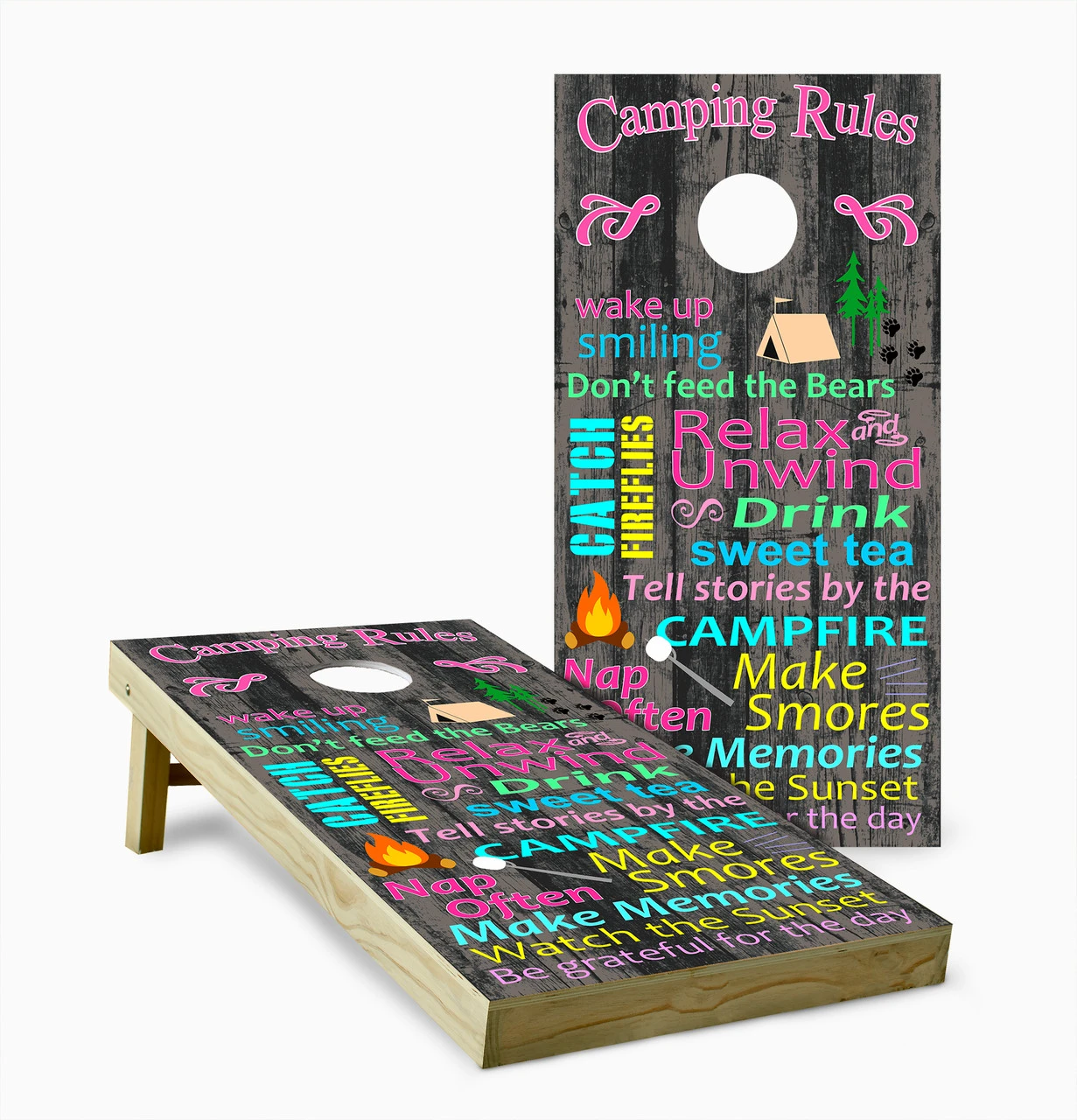 Camping Rules Cornhole Set With Bags 3 Camping Rules Cornhole Set With Bags