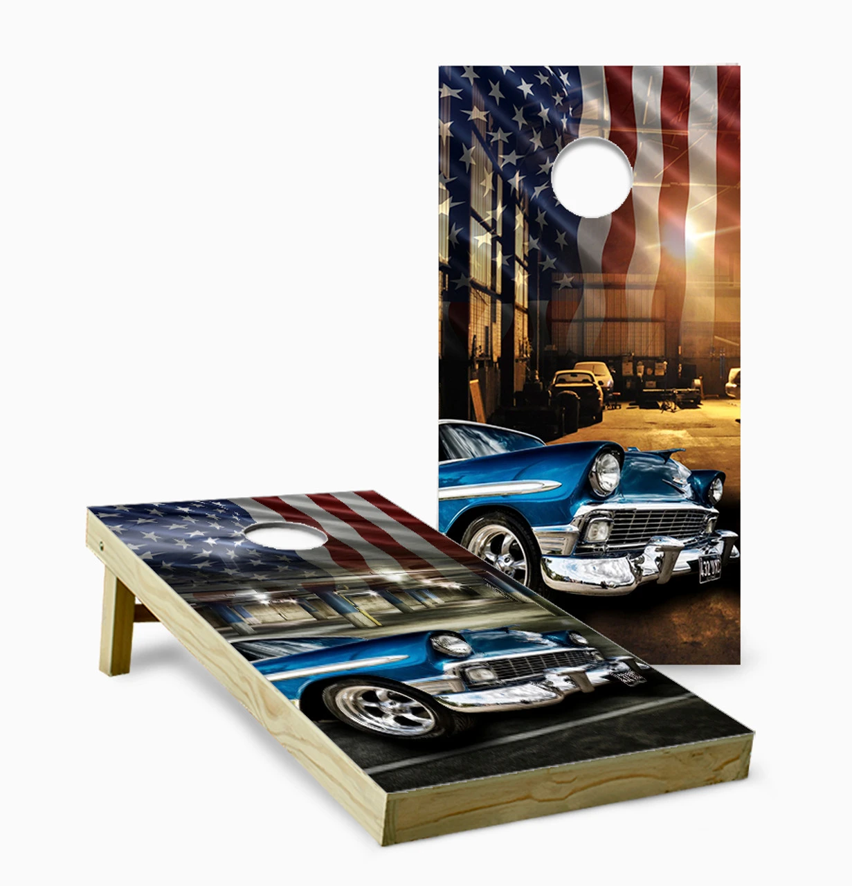 Classic Blue Hot Rod Car Version 3 Cornhole Set With Bags 3 Classic Blue Hot Rod Car Version 3 Cornhole Set With Bags