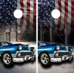 Classic Blue Hot Rod Car Version 6 Cornhole Wraps - Set Of 2