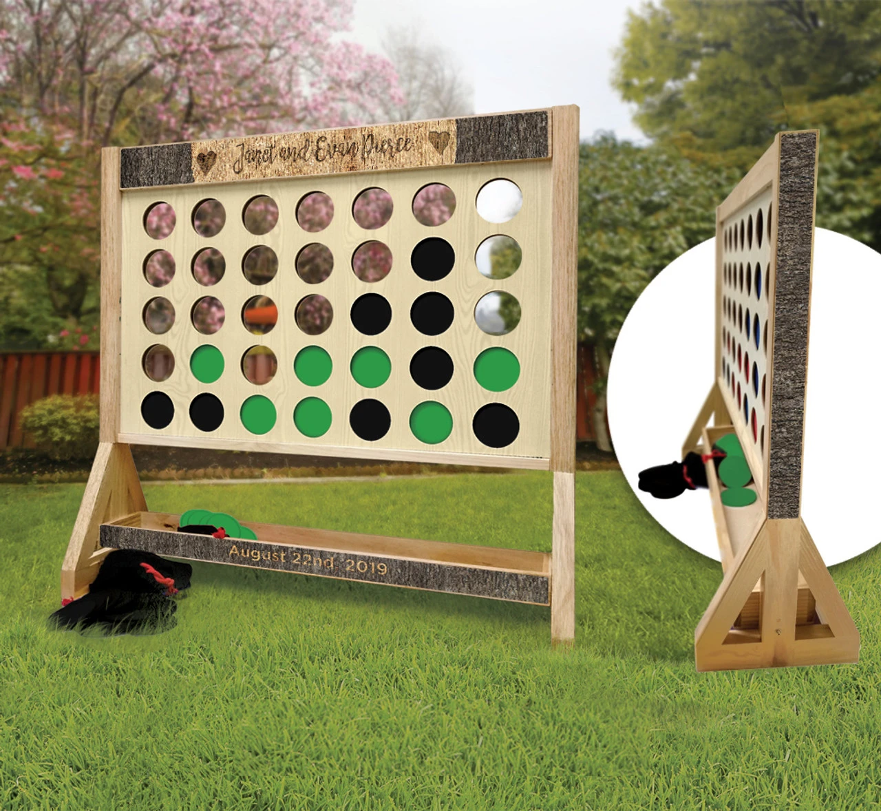 Tree Carved Wedding Personalized Giant Connect Four Game 3 Tree Carved Wedding Personalized Giant Connect Four Game