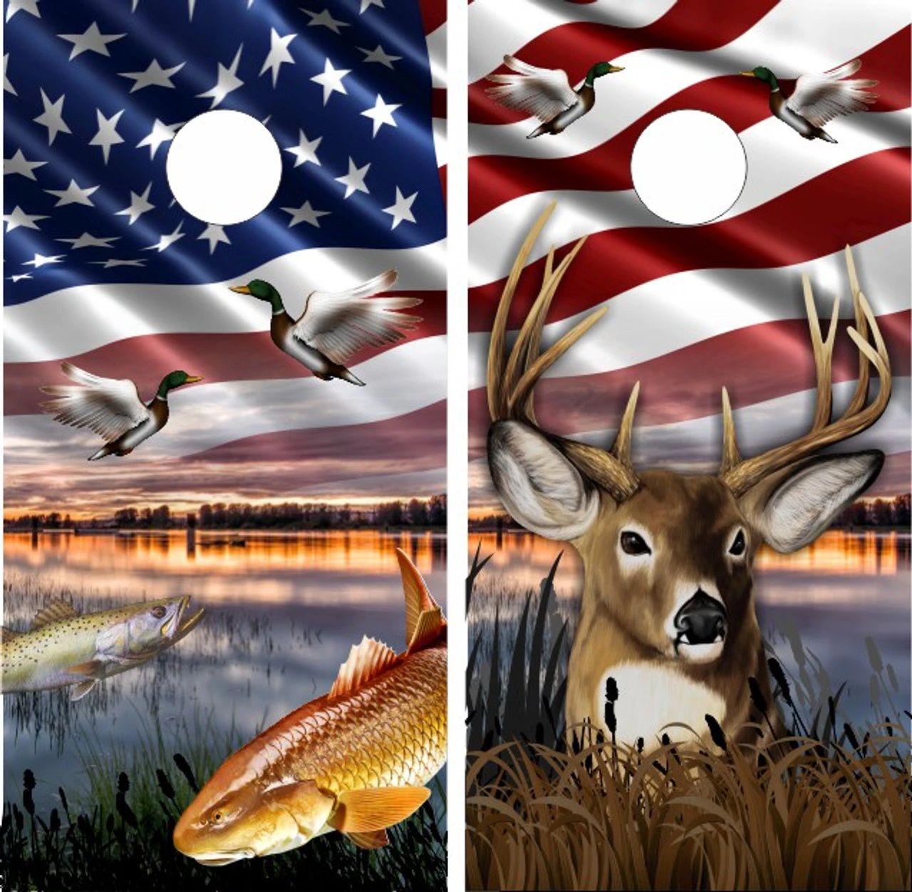 Hunting And Fishing Cornhole Wraps - Set Of 2 3 Hunting And Fishing Cornhole Wraps - Set Of 2