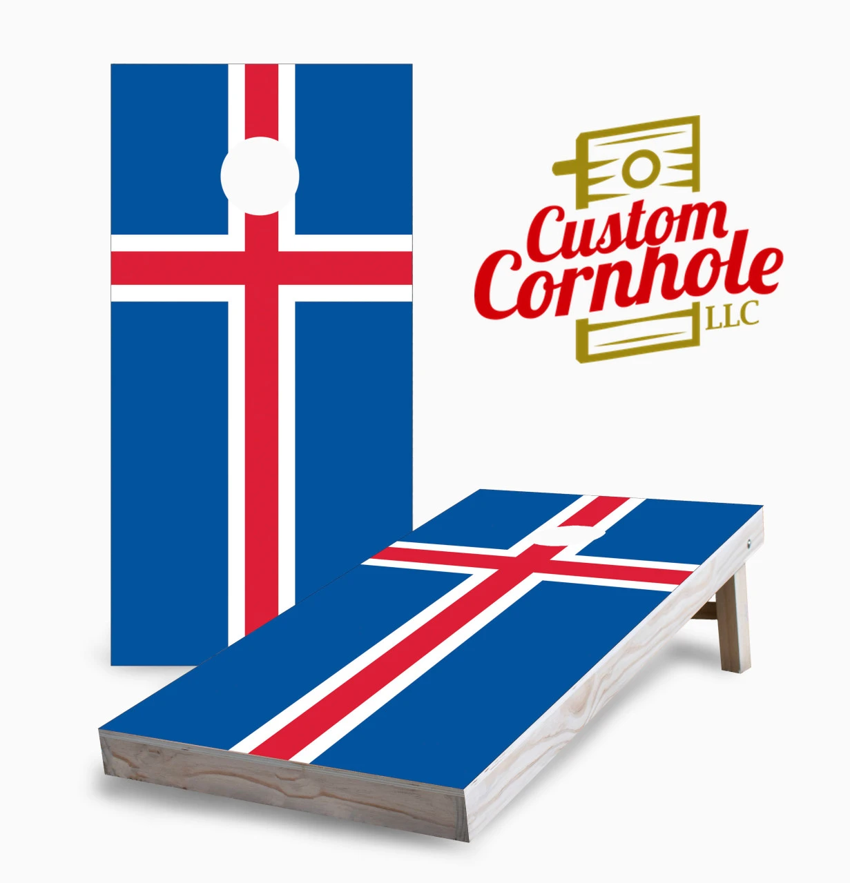 Icelandic Flag Cornhole Set With Bags 3 Icelandic Flag Cornhole Set With Bags