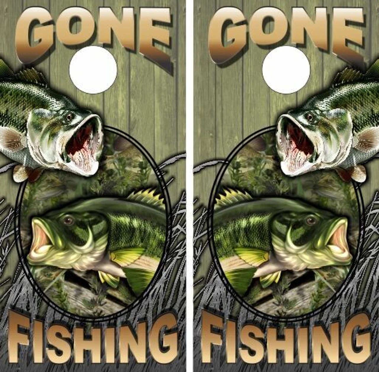 Gone Fishing Wood Version Cornhole Wraps - Set Of 2 3 Gone Fishing Wood Version Cornhole Wraps - Set Of 2