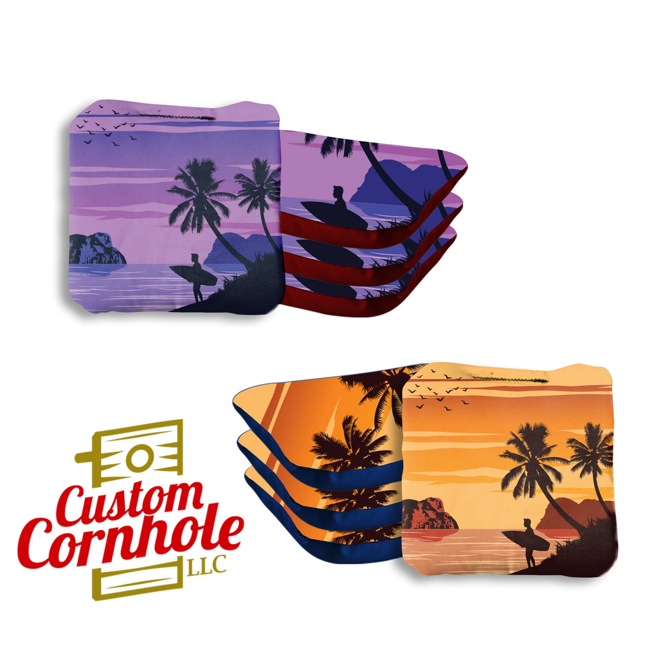 Orange Purple Beach Professional Cornhole Bags - Set Of 8 3 Orange Purple Beach Professional Cornhole Bags - Set Of 8