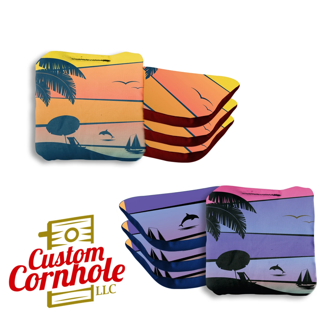 Orange Purple Dolphin Beach Professional Cornhole Bags - Set Of 8 3 Orange Purple Dolphin Beach Professional Cornhole Bags - Set Of 8