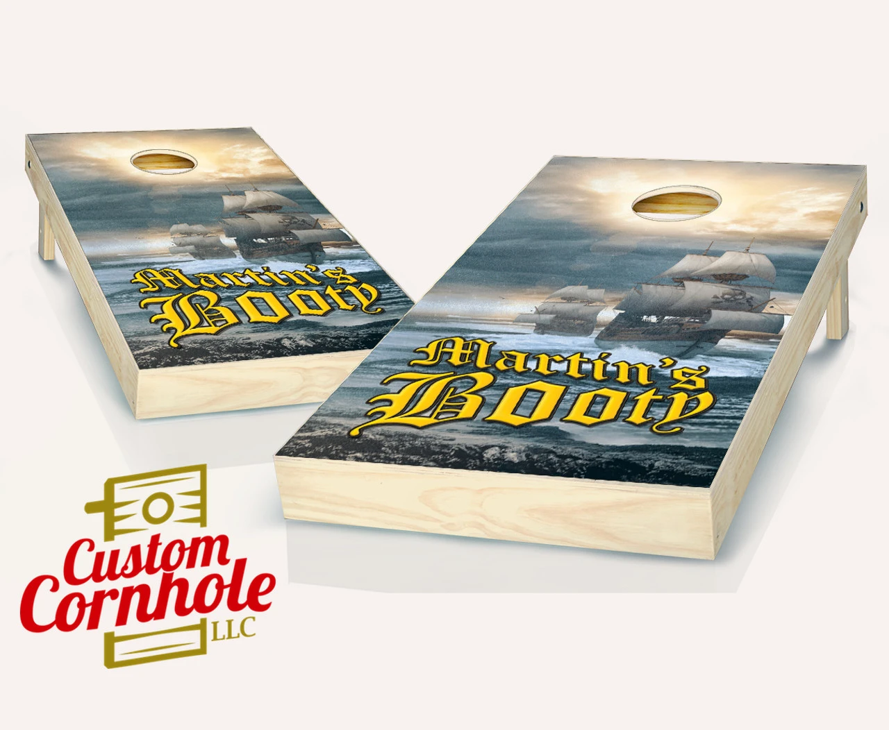 Personalized Pirate Ship Cornhole Set With Bags 3 Personalized Pirate Ship Cornhole Set With Bags