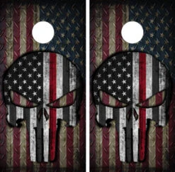 Punisher Cornhole Set With Bags -Best Toy Shop Punisher Flag Skull Fire Red Line Diamond plate Flag 25790 36912.1685122008