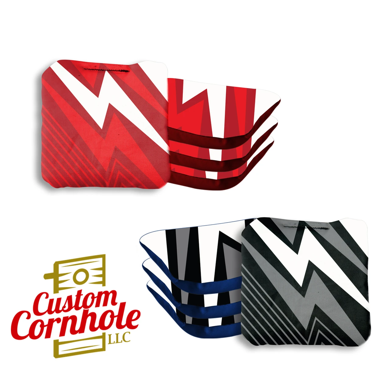 Red Black Zigzag Professional Cornhole Bags - Set Of 8 3 Red Black Zigzag Professional Cornhole Bags - Set Of 8