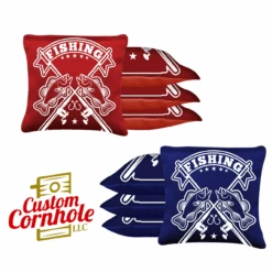 Red Blue Fish Logo Tournament Cornhole Bags - Set Of 8