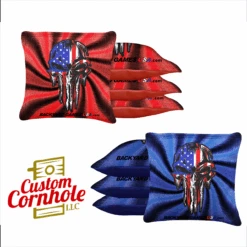 Red Blue Skull Tournament Cornhole Bags - Set Of 8
