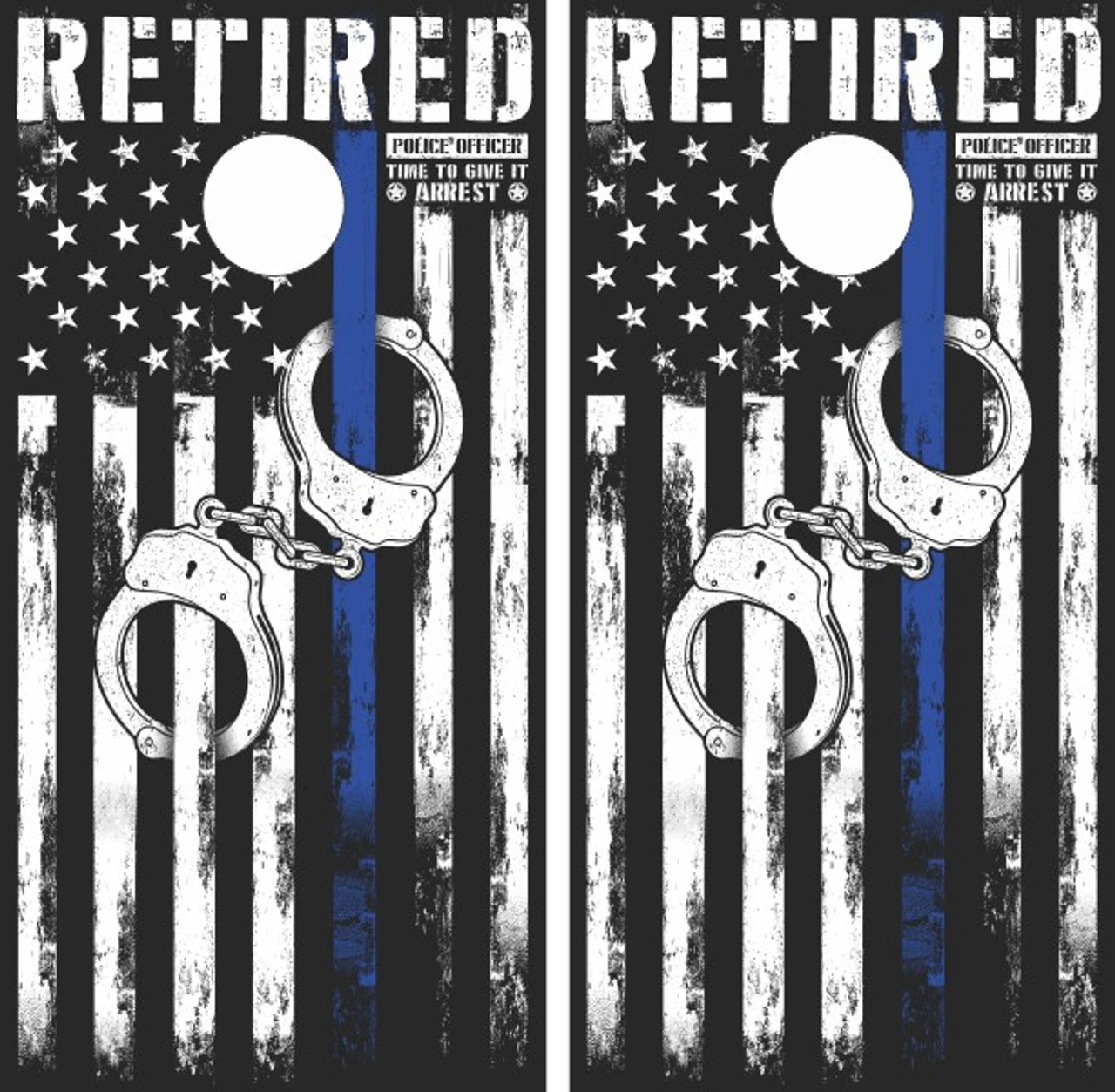 Retired Police Officer Cornhole Wraps - Set Of 2 3 Retired Police Officer Cornhole Wraps - Set Of 2
