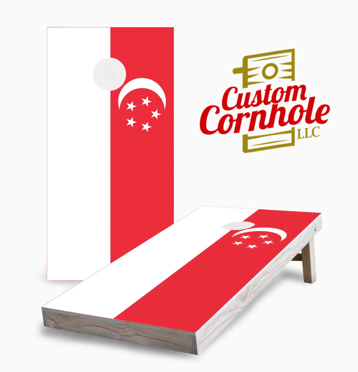 Singapore Flag Cornhole Set With Bags 3 Singapore Flag Cornhole Set With Bags