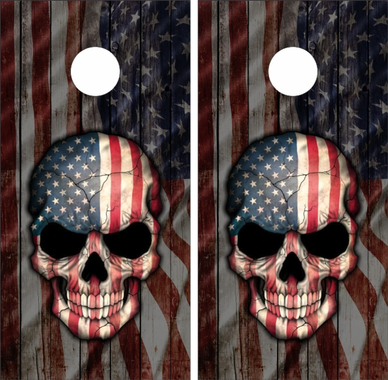 American Skull Flag Cornhole Wraps - Set Of 2 3 American Skull Flag Cornhole Wraps - Set Of 2