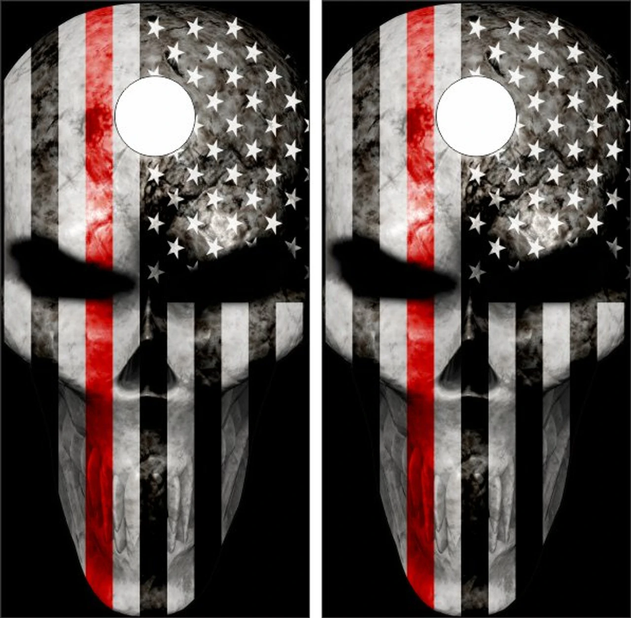 Thin Red Line Punisher Cornhole Wraps - Set Of 2 3 Thin Red Line Punisher Cornhole Wraps - Set Of 2
