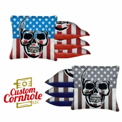Skull Over Flag Tournament Cornhole Bags - Set Of 8