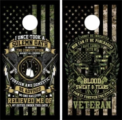 Solemn Oath Veteran Blood Sweat Tears Cornhole Wraps - Set Of 2