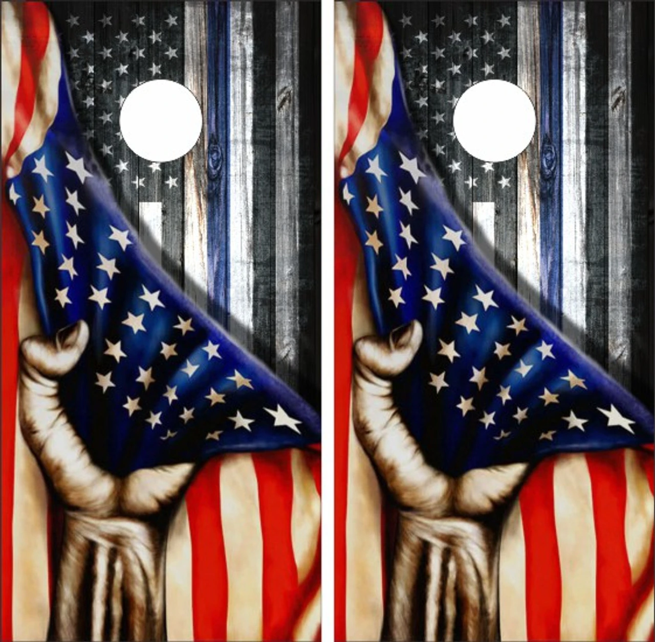 Thin Blue Line Hand Pull Cornhole Wraps - Set Of 2 3 Thin Blue Line Hand Pull Cornhole Wraps - Set Of 2