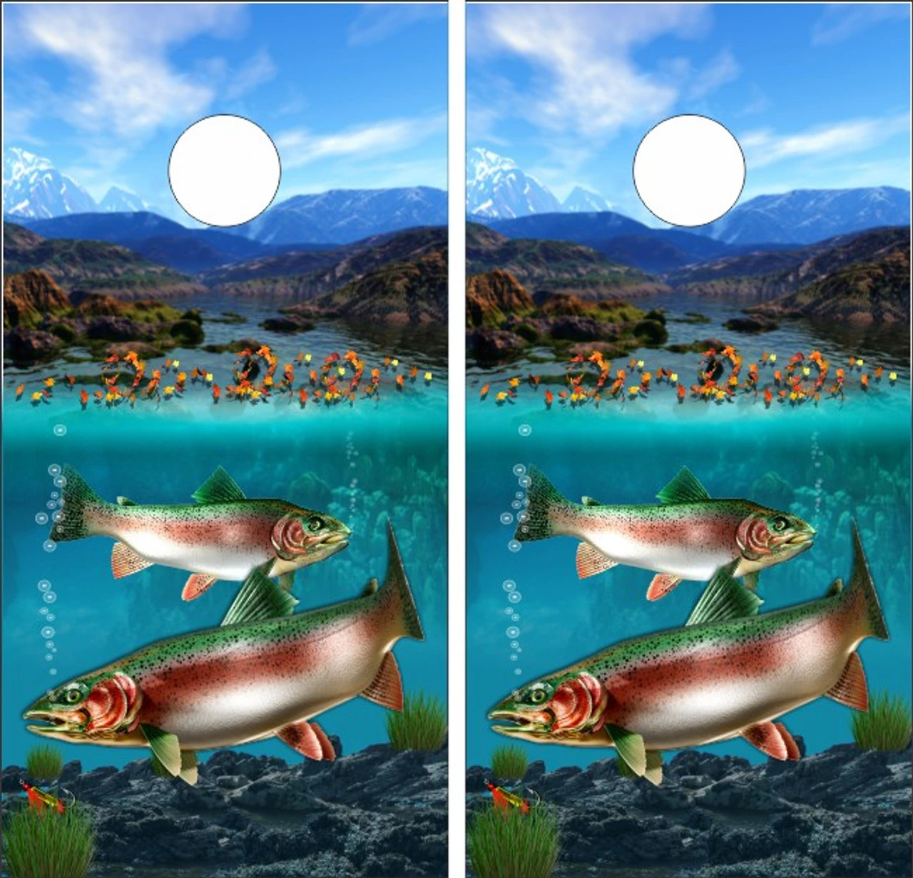 Trout Fish Underwater Mountain Scene Cornhole Wraps - Set Of 2 3 Trout Fish Underwater Mountain Scene Cornhole Wraps - Set Of 2