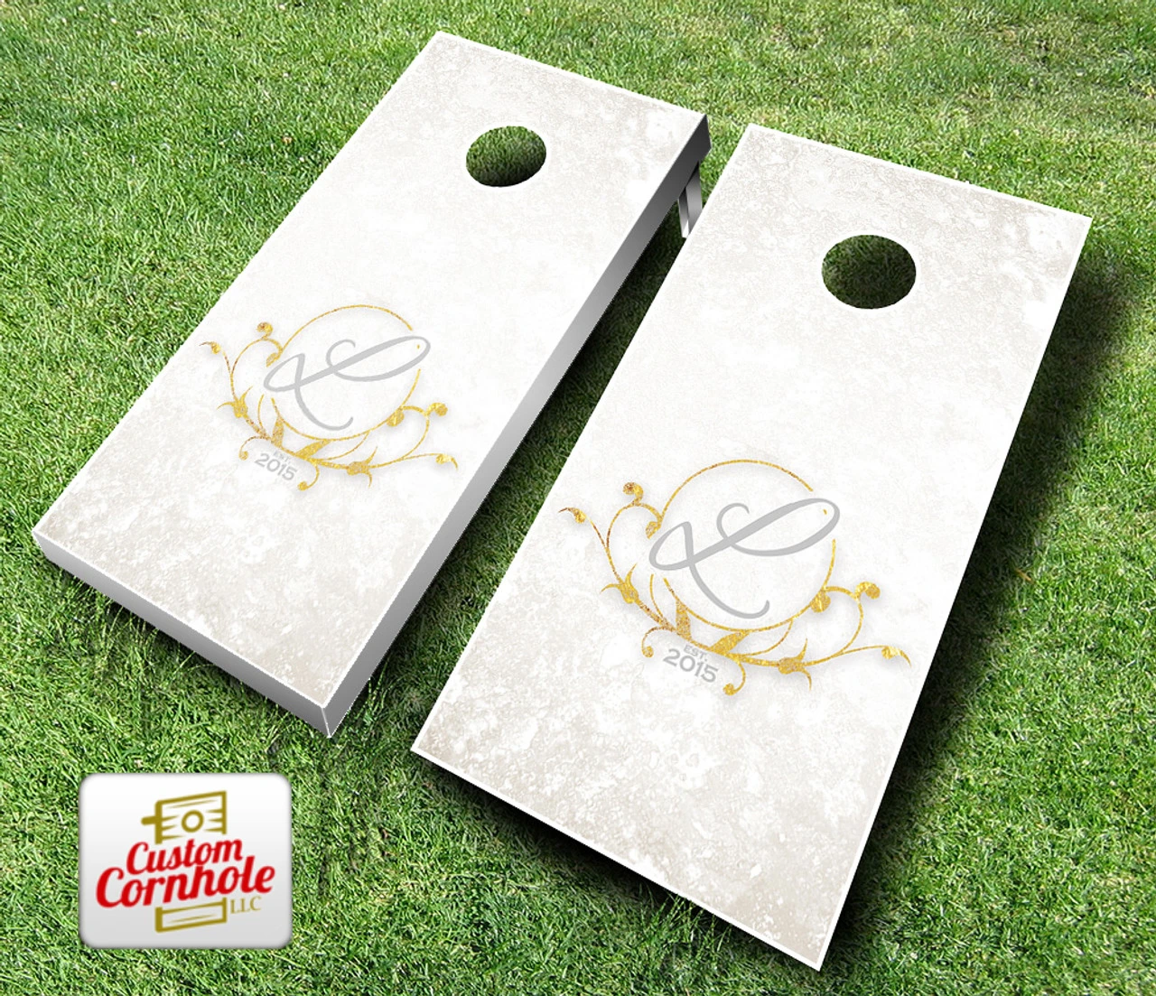 Wedding Gold Leaf Cornhole Set With Bags 5 Wedding Gold Leaf Cornhole Set With Bags - Image 3
