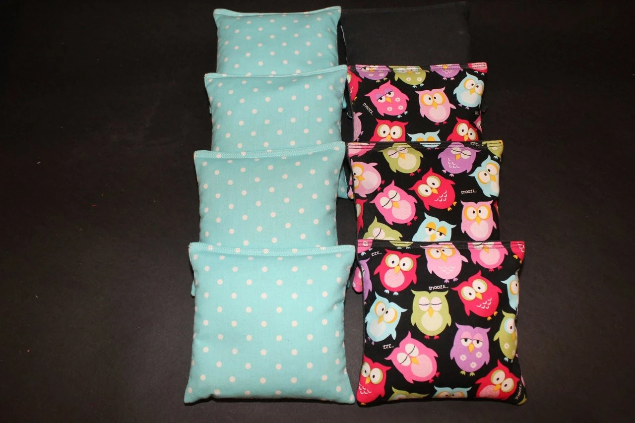 Colorful Owls And Polka Dots Cornhole Bags - Set Of 8 3 Colorful Owls And Polka Dots Cornhole Bags - Set Of 8