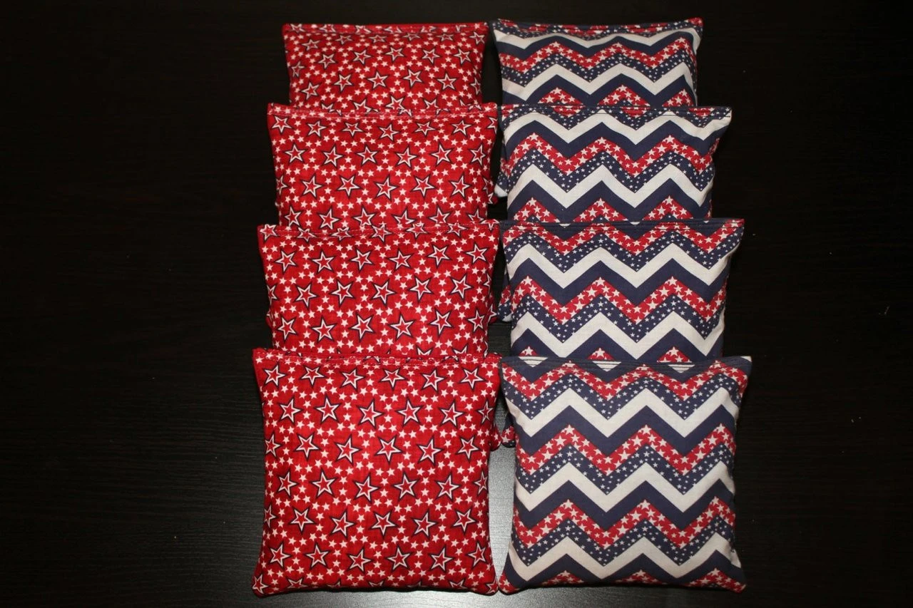 Patriotic Stars And Chevron Cornhole Bags - Set Of 8 3 Patriotic Stars And Chevron Cornhole Bags - Set Of 8